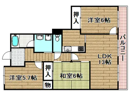 ウエストハイツトニワン(3LDK/1階)の間取り写真