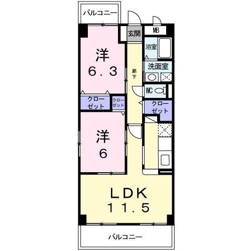 フィオーレ・K(2LDK/3階)の間取り写真
