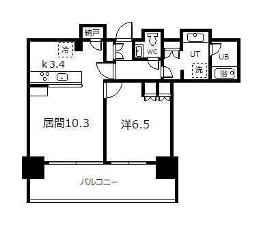プレミスト旭川ザ・タワー2207号(1LDK/22階)の間取り写真