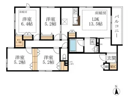 マリンハイツ北(4LDK/3階)の間取り写真