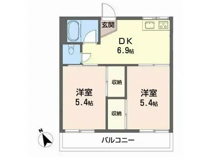 コスモス 1(2DK/2階)の間取り写真