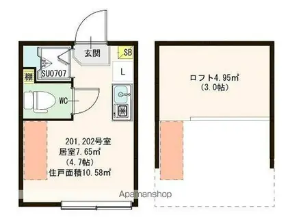 ハーモニーテラス豊島VI(ワンルーム/2階)の間取り写真