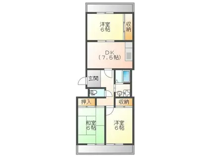 浜田センターハイツ(3DK/1階)の間取り写真