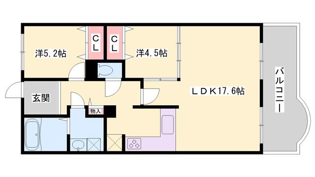 高砂アーバンコンフォート(2LDK/10階)の間取り写真