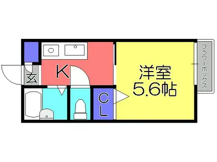 ハイツ藤(1K/2階)の間取り写真