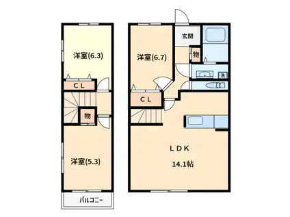 ビューテラス(3LDK/1階)の間取り写真
