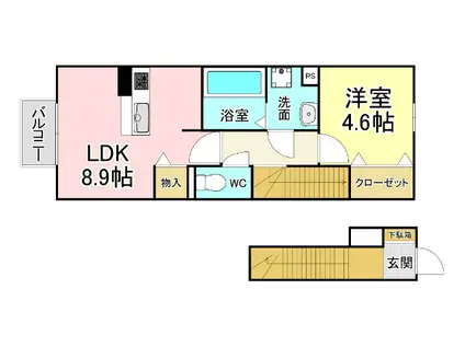 エスペランサ小倉北(1LDK/2階)の間取り写真