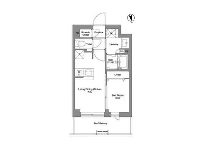 コンフォリア戸越公園(1DK/4階)の間取り写真