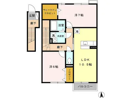 サンライズ B棟(2LDK/2階)の間取り写真