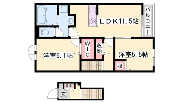 グランドールII(1LDK/2階)の間取り写真