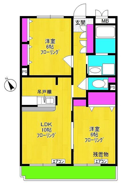 ルブニール稲田堤(2LDK/2階)の間取り写真