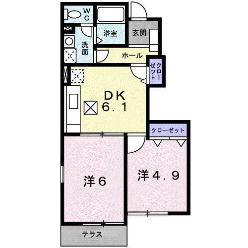 ブルックロードM(2DK/1階)の間取り写真