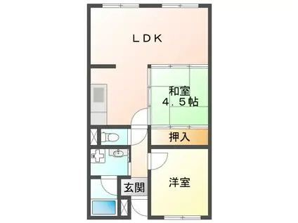 ハイツ東朝霧 1号館(2LDK/1階)の間取り写真