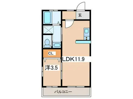 ラフール湘南(1LDK/2階)の間取り写真