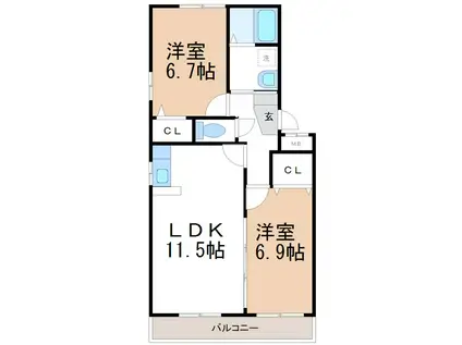 田園NEO I(2LDK/1階)の間取り写真
