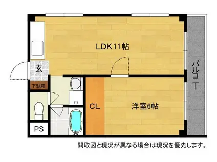 ユニティ足立(1LDK/4階)の間取り写真