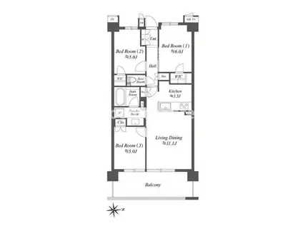 ザ・ケンジントン・レジデンス横濱片倉(3LDK/4階)の間取り写真