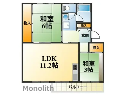 泉北茶山台2丁7番2号棟(2LDK/2階)の間取り写真