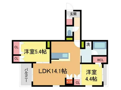 LA VITA西宮北口(2LDK/4階)の間取り写真