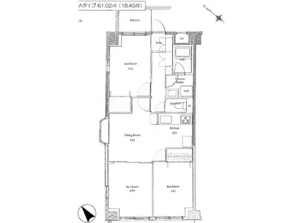 グレイスコート(3DK/2階)の間取り写真