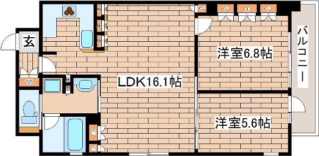 リーガル神戸三宮山手(2LDK/11階)の間取り写真