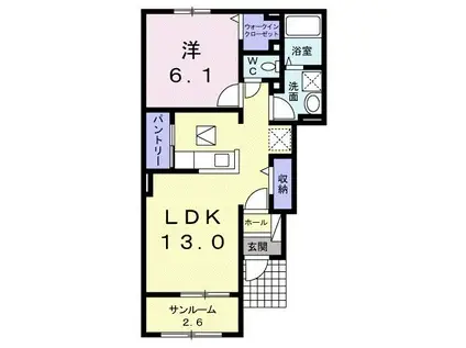 パストラル大月 B(1LDK/1階)の間取り写真