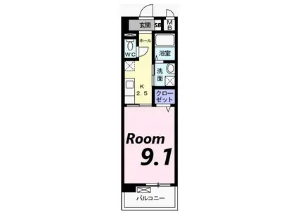 ポーシェガーデンⅡ(1K/1階)の間取り写真