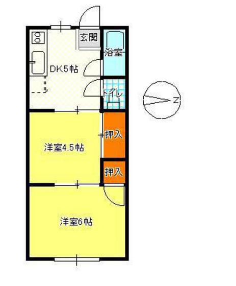 半田山ハウス(2DK/2階)の間取り写真