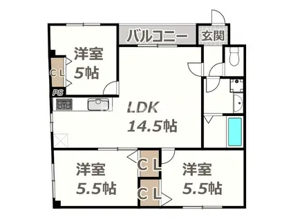 HIT KITATANABE SIX(3LDK/1階)の間取り写真