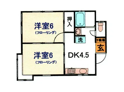 ウエスト弥生(2DK/1階)の間取り写真
