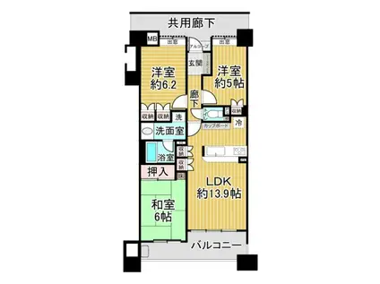 ジュネス泉佐野コンドミニオ(3LDK/1階)の間取り写真