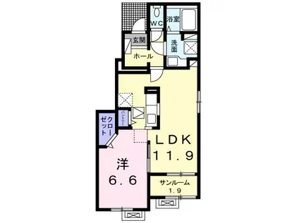ソルディアス A(1LDK/1階)の間取り写真