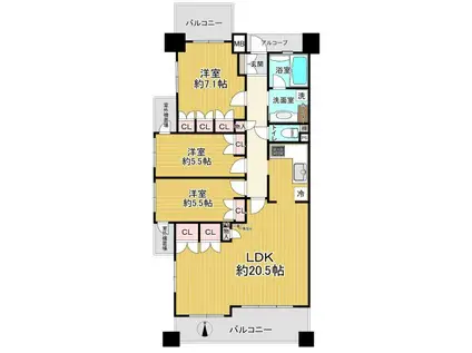 ルミナス立川プライムタワー(3LDK/5階)の間取り写真