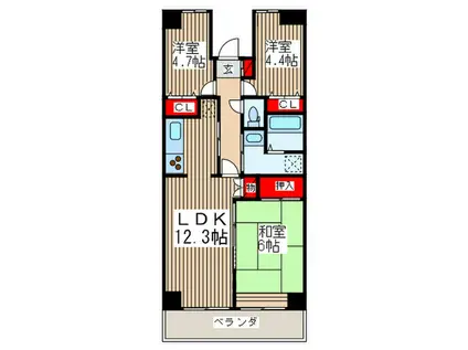 プロスペール谷塚二番館(3LDK/8階)の間取り写真