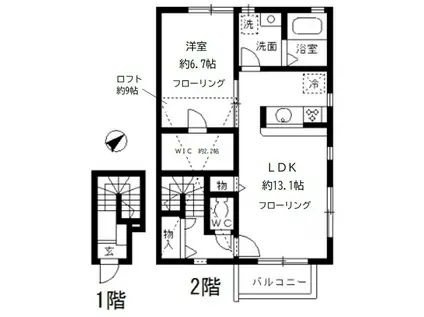 UN CHARME NISHIHARA(1LDK/2階)の間取り写真