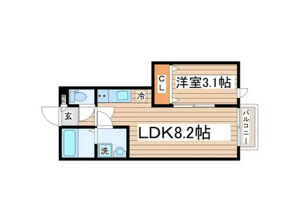 VIVID 長町南(1LDK/1階)の間取り写真