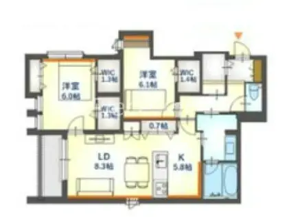 内代レジデンスサウス(2LDK/2階)の間取り写真