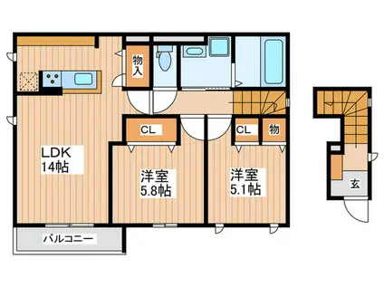 イーストサイド(2LDK/1階)の間取り写真