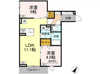 セレスティア細田B(2LDK/2階)の間取り写真