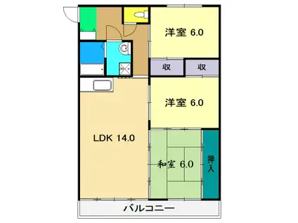 シルキーハイツ(3LDK/3階)の間取り写真