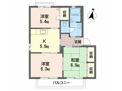 バリュージュ新町 B棟(3K/2階)の間取り写真