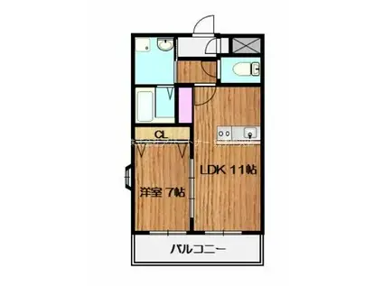 グレイスコート下硯川(1LDK/2階)の間取り写真