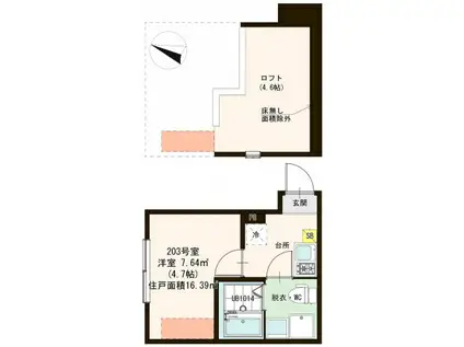 ハーモニーテラス東立石(1K/2階)の間取り写真