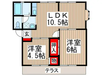 ウインディア小川B(2LDK/1階)の間取り写真