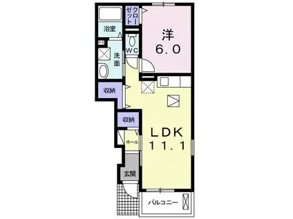 フルールI(1LDK/1階)の間取り写真