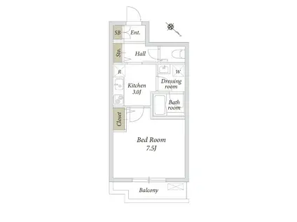 ルッソ飯田橋(1K/2階)の間取り写真