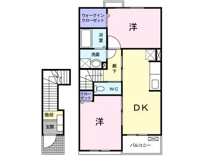 クレアトゥールIII(2DK/2階)の間取り写真