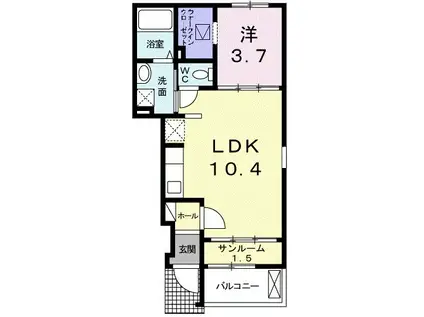 アイリスコートB(1LDK/1階)の間取り写真