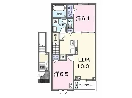 名鉄竹鼻線 西笠松駅 徒歩18分 2階建 築2年(2LDK/2階)の間取り写真