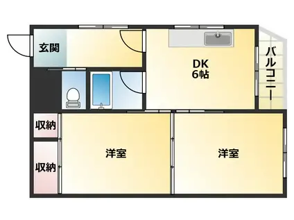 湯里ハイツC棟(2DK/4階)の間取り写真